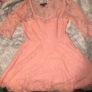 Pink Flower Print Lace Dress